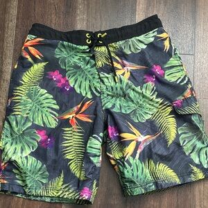 Speedo Black Swim Trunks with Velcro and Tie Waistband